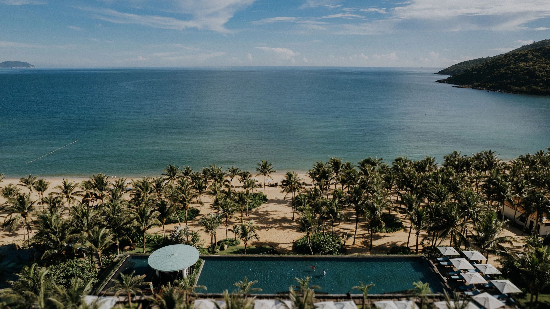 Coastal resort area with beachfront hotels and ocean views